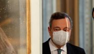 Italian Prime Minister Mario Draghi arrives to make his statement on the Ukraine crisis in Rome, Italy, February 24, 2022. Remo Casilli/REUTERS/Pool
