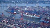 Aerial view of a container terminal in the port of Hamburg, Germany November 14, 2019. REUTERS/Fabian Bimmer

