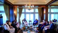 Deputy Prime Minister and Minister of Foreign Affairs H E Sheikh Mohammed bin Abdulrahman Al Thani meeting with Afghan and US officials in Antalya, Turkey, yesterday. 