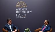 Deputy Prime Minister and Minister of Foreign Affairs H E Sheikh Mohammed bin Abdulrahman Al Thani with President of the Kurdistan Region of Iraq H E Nechirvan Barzani on the sidelines of Antalya Diplomacy Forum in Turkey, yesterday.
