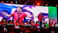 Philippine presidential candidate Ferdinand Marcos Jr., son of late dictator Ferdinand Marcos, gestures as he speaks during a campaign rally in Quezon City, Metro Manila, Philippines, February 14, 2022. REUTERS/Lisa Marie David/File Photo