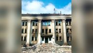 General view of the remains of the drama theatre which was hit by a bomb when hundreds of people were sheltering inside, amid ongoing Russia's invasion, in Mariupol, Ukraine, in this handout picture released March 18, 2022. Azov Handout/ via REUTERS