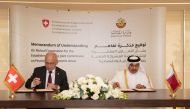 Minister of Finance H E Ali bin Ahmed Al Kuwari and H E Ueli Maurer Head of the Federal Department of Finance during the MoU signing ceremony.