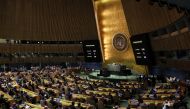 Voting results are seen on the screen during a special session of the U.N. General Assembly on Russia's invasion of Ukraine, at the United Nations headquarters in New York City, New York, U.S., March 24, 2022. REUTERS/Brendan McDermid
