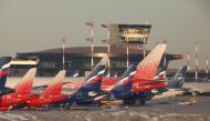 FILE PHOTO: Passenger planes owned by Russia's airlines, including Aeroflot and Rossiya, are parked at Sheremetyevo International Airport in Moscow, Russia March 1, 2022. REUTERS/Marina Lystseva
