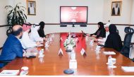 CEO of Qatar Red Crescent Society, Faisal Mohamed Al Emadi; Vice-President and Director of Government and Public Affairs at ExxonMobil Qatar, Saleh bin Saad Al Mana; and other officials during the meeting.