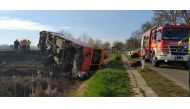 A derailed train is seen at a scene of an accident where a pick-up truck crashed into a train in Mindszent, Hungary, April 5, 2022. Police.hu/Handout via Reuters