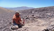 A palaeontologist works at the place where pterosaur fossils were found at 'Tormento' hill in the Atacama desert at Atacama region, Chile, in this undated handout photo provided by the Universidad de Chile on April 4, 2022. Universidad de Chile/Handout via REUTERS