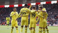Chelsea's Mason Mount celebrates scoring their sixth goal with teammates (REUTERS/Peter Nicholls)