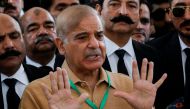 Leader of the opposition Mian Muhammad Shehbaz Sherif, brother of ex-Prime Minister Nawaz Sharif, gestures as he speaks to the media at the Supreme Court of Pakistan in Islamabad, Pakistan April 7, 2022. REUTERS/Akhtar Soomro/File Photo