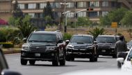 Vehicles escort leader of the opposition Mian Muhammad Shehbaz Sharif, and front-runner to become Pakistan's next Prime Minister, as he arrives at the Parliament House building in Islamabad, Pakistan April 11, 2022. REUTERS/Akhtar Soomro
 