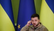 Ukraine's President Volodymyr Zelenskiy speaks during a joint news conference with European Council President Charles Michel after their meeting, as Russia's attack on Ukraine continues, in Kyiv, Ukraine April 20, 2022. REUTERS/Valentyn Ogirenko
