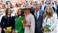King Willem-Alexander and Queen Maxima of the Netherlands pose with their daughters, Princess Ariane, Princess Alexia and Princess Catharina-Amalia, during King's Day (Koningsdag), in Maastricht, Netherlands, April 27, 2022. REUTERS/Piroschka van de Wouw
 