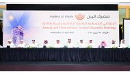 Chairman of the Board H E Sheikh Mohamed bin Hamad bin Qassim Al Thani (middle) and other officials during the meeting. 