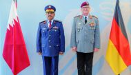 Chief of Staff of Qatar Armed Forces Staff Lieutenant General (Pilot) H E Salem bin Hamad bin Aqeel Al Nabit with Inspector General of the German Armed Forces and Chief of Defense General H E Eberhard Zorn during the signing ceremony.
