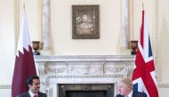 Amir H H Sheikh Tamim bin Hamad Al Thani meeting with UK Prime Minister H E Boris Johnson at the Prime Minister’s Office at 10 Downing Street in London, yesterday.