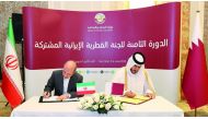 Minister of Commerce and Industry H E Sheikh Mohammed bin Hamad bin Qassim Al Thani, and Minister of Energy of the Islamic Republic of Iran H E Ali Akbar Mehrabian, during the the eighth session of the Qatari-Iranian Joint Committee.