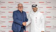 Chief Commercial Officer at Ooredoo Sheikh Nasser bin Hamad bin Nasser Al Thani welcoming FIFA’s Chief Business Officer Romy Gai.