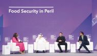 President of the Islamic Development Bank and Group Chairman Dr. Muhammad Sulaiman Al Jasser and Founder and CEO of Infarm Erez Galonska with other panellists during a session at Qatar Economic Forum 2022, Powered by Bloomberg, yesterday.  Pic: Amr Diab