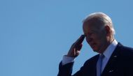 :U.S. President Joe Biden salutes before boarding Air Force One to travel to the G7 summit in Germany from Joint Base Andrews, Maryland, U.S. June 25, 2022. REUTERS/Jonathan Ernst
