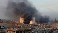 Smoke rises from the site of an explosion in Beirut's port area, Lebanon, on August 4, 2020. (REUTERS/Mohamed Azakir)

