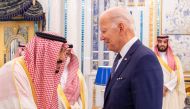 The Custodian of the Two Holy Mosques King Salman bin Abdulaziz Al Saud receives US President Joe Biden with a handshake at Al Salman Palace upon his arrival in Jeddah, Saudi Arabia, on July 15, 2022. (Photo: Bandar Algaloud/Courtesy of Saudi Royal Court via Reuters)