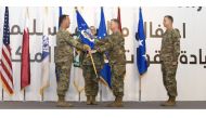 Officers during the handover ceremony of the US Air Forces Central Command to Lieutenant-General Alexus G Grynkewich, at Al Udeid Air Base.