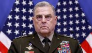 U.S. General Mark Milley, chairman of the Joint Chiefs of Staff, holds a news conference with U.S. Defense Secretary Lloyd Austin, after a meeting of the Ukraine Defence Contact group at the NATO headquarters in Brussels, Belgium June 15, 2022. REUTERS/Yves Herman
