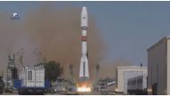 A Soyuz-2.1b rocket booster with the Iranian satellite 