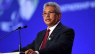 Rajapaksa presented his national statement during the World Leaders' Summit at the UN Climate Change Conference (COP26) in Glasgow, Scotland, Britain November 1, 2021. Andy Buchanan/Pool via REUTERS/File Photo
