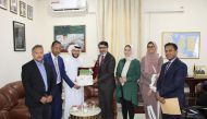Ambassador of Bangladesh to Qatar H E Mohamed Jashim Uddin presenting a crest and certificate of appreciation to Dr. M Evren Tok, Assistant Dean for Innovation and Community Development and Founder of Maker Majlis.