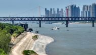An aerial view shows low water level in Yangtze river amid a heatwave warning in Wuhan, Hubei province, China August 15, 2022. China Daily via REUTERS