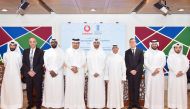 UDST President Dr. Salem Al Naemi (fourth right); Chief Human Resources Officer, Vodafone, Khames Mohammed Al Naimi (fifth right); and others at the MoU signing ceremony. 
