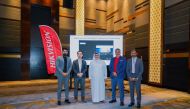 Chairman of Ghamdan Sheikh Khalid bin Hamad bin Khalid Al Thani, with other senior officials from Hikvision and Ghamdan during the launch ceremony at Westin Doha Hotel recently.