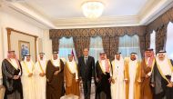 Prime Minister of the Hashemite Kingdom of Jordan H E Dr. Bisher Hani Al Khasawneh with Qatar Chamber Chairman Sheikh Khalifa bin Jassim Al Thani, and other heads of delegations on the sidelines of the forum. 