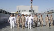 Chief of Staff of Qatar Armed Forces Staff Lieutenant General (Pilot), H E Salem bin Hamad bin Aqeel Al Nabit with the officers at the ceremony.
