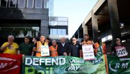Mick Lynch, General Secretary of the National Union of Rail, Maritime and Transport Workers joins other union members on strike at a picket line outside Euston railway station in London, Britain, on August 20, 2022. File Photo / Reuters
