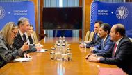 MoFA Secretary-General H E Dr. Ahmed bin Hassan Al Hammadi during a meeting with State Counsellor for Foreign Policy, Security and Strategic Affairs of the Prime Minister of Romania H E Julian Chifu in Bucharest.