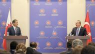 Deputy Prime Minister and Minister of Foreign Affairs H E Sheikh Mohammed bin Abdulrahman Al Thani and Turkish Foreign Minister H E Mevlut Cavusoglu address a press conference in Istanbul yesterday.