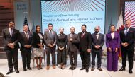 Sheikha Alanoud bint Hamad Al Thani (fifth left), Deputy CEO and Chief Business Officer at QFC, Fahad Mohammed Al Dosari, Commercial Attaché at the Qatari Embassy in the US; Scott Taylor, President of USQBC; Khush Choksy, Senior Vice-President for Middle East Affairs at the US Chamber of Commerce, and Mohammed Barakat, Managing Director and Treasurer of the Board of Directors of USQBC, with other officials, during the event, in Washington DC, US, recently. 