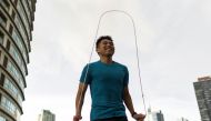 Guinness World Records holder Ryan Alonzo practices with his jump rope in Makati City, Metro Manila, Philippines, September 9, 2022. REUTERS/Eloisa Lopez