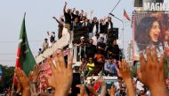 Pakistan's former prime minister Imran Khan is pictured during his march to pressure the government to announce new elections, in Lahore, Pakistan, October 28, 2022. (REUTERS/Akhtar Soomro)