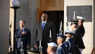US Defense Secretary Lloyd Austin welcomes South Korean Defense Minister Lee Jong-Sup to the Pentagon in Washington, DC, on November 3, 2022. (Photo by Mandel NGAN / AFP)