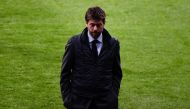 In this file photo taken on February 19, 2019 Juventus' Italian president Andrea Agnelli stands on the pitch during a walk-around at the Wanda Metropolitan stadium in Madrid ahead of the UEFA Champions League round of 16 first leg football match between Atletico Madrid and Juventus. (Photo by GABRIEL BOUYS / AFP)