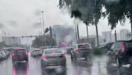 A view of traffic during rains, yesterday. Pic: Amr Diab