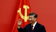 Chinese President Xi Jinping waves after his speech as the new Politburo Standing Committee members meet the media following the 20th National Congress of the Communist Party of China, at the Great Hall of the People in Beijing, China, on October 23, 2022. File Photo / Reuters