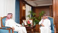 Minister of Labor H E Dr. Ali bin Smaikh Al Marri (right) with Director General of the Arab Labor Organization H E Fayez Ali Al Mutairi. 
