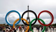 Olympic rings to celebrate the IOC official announcement that Paris won the 2024 Olympic bid are seen in front of the Eiffel Tower at the Trocadero square in Paris, France, on September 16, 2017. File photo / Reuters