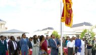 Ambassador of Sri Lanka to Qatar H E Mohamed  Mafaz Mohideen hoisting the national flag to mark the country’s Independence Day yesterday.