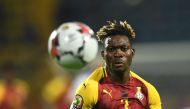 In this file photo taken on June 26, 2019 Ghana's midfielder Christian Atsu chases down the ball during the 2019 Africa Cup of Nations (CAN) football match between Ghana and Benin at the Ismailia Stadium.  (Photo by OZAN KOSE / AFP)